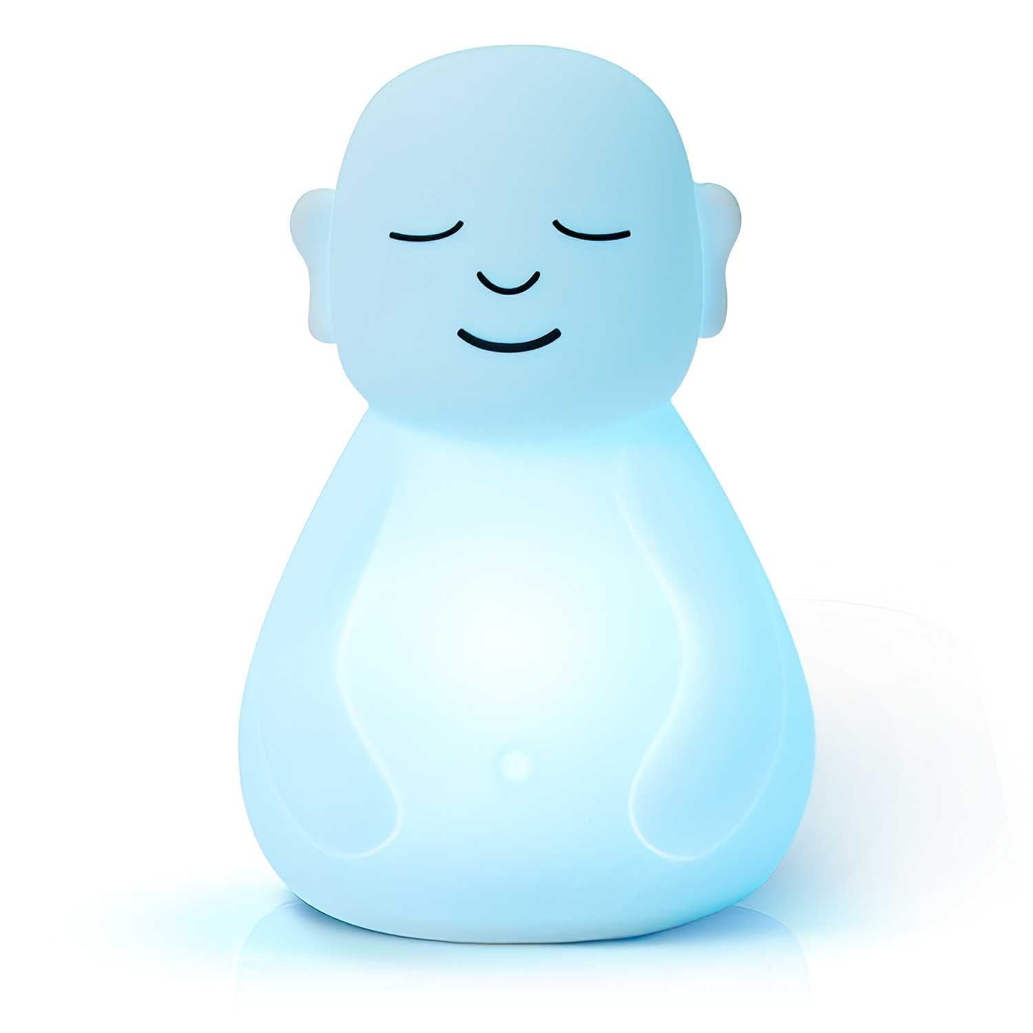 A glowing blue breathing light in the shape of a serene figure with closed eyes and a peaceful expression.