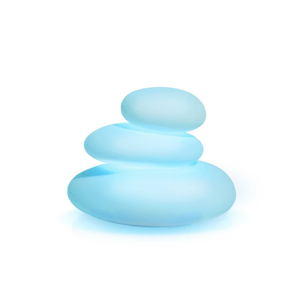 Softly glowing stack of blue stones resembling a calming, zen-inspired design for mindfulness and relaxation.