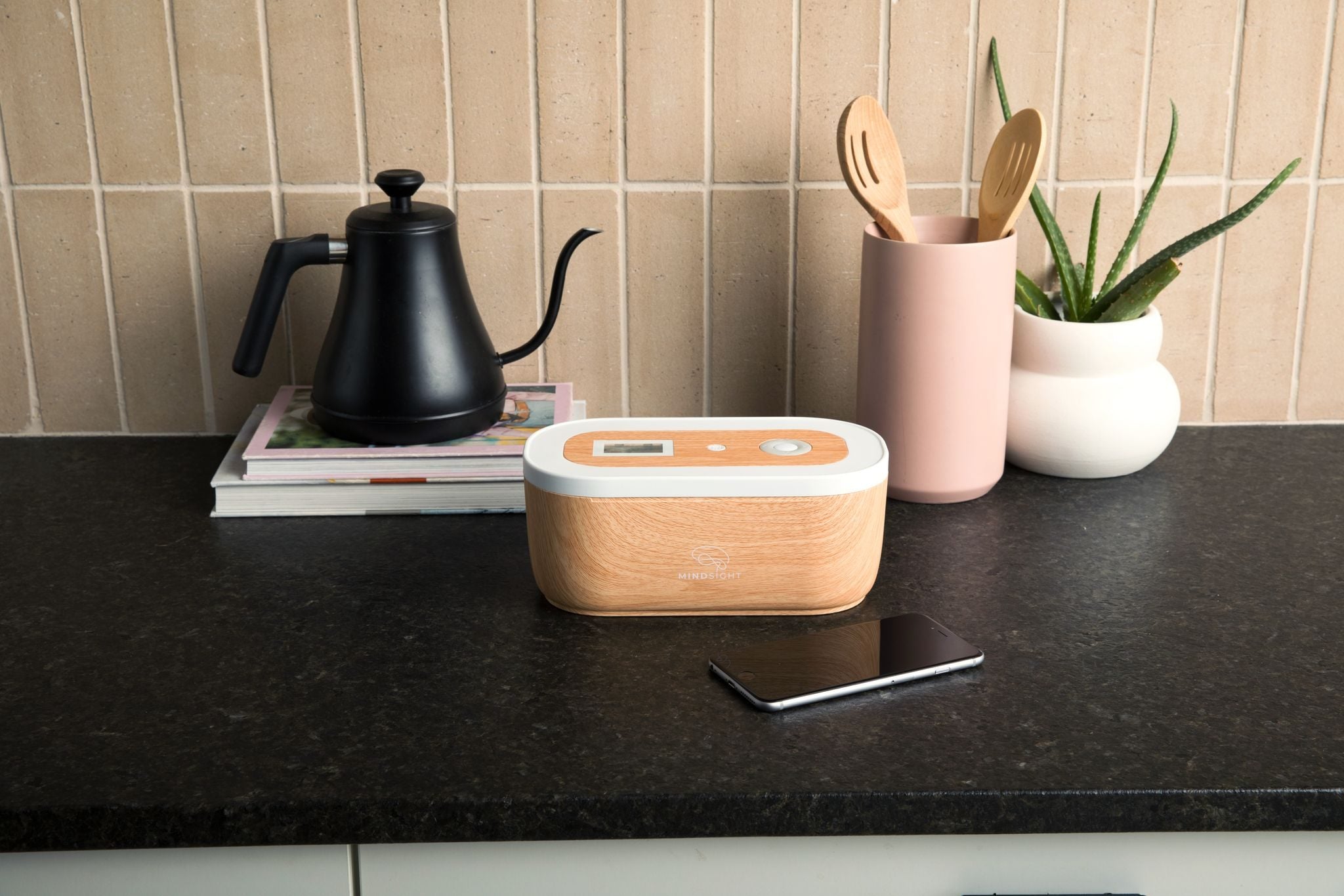 A closed Timed Lock Box on a kitchen counter